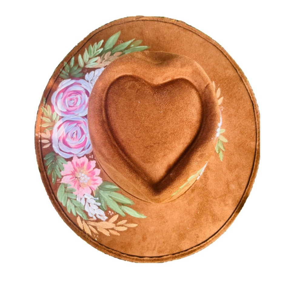 Heart hat, cowgirl hat, western hat, hand painted hat, fedoras, brown hat,